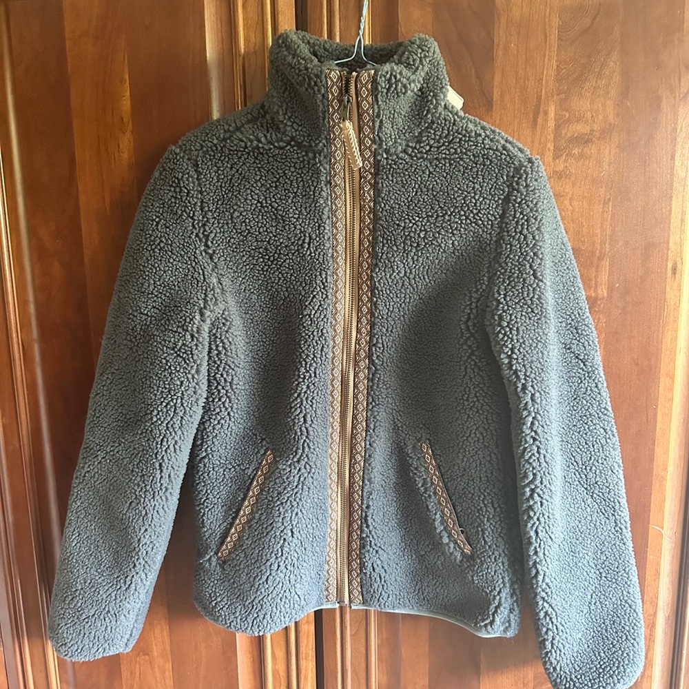 Faherty charcoal fleece with Striped Trim